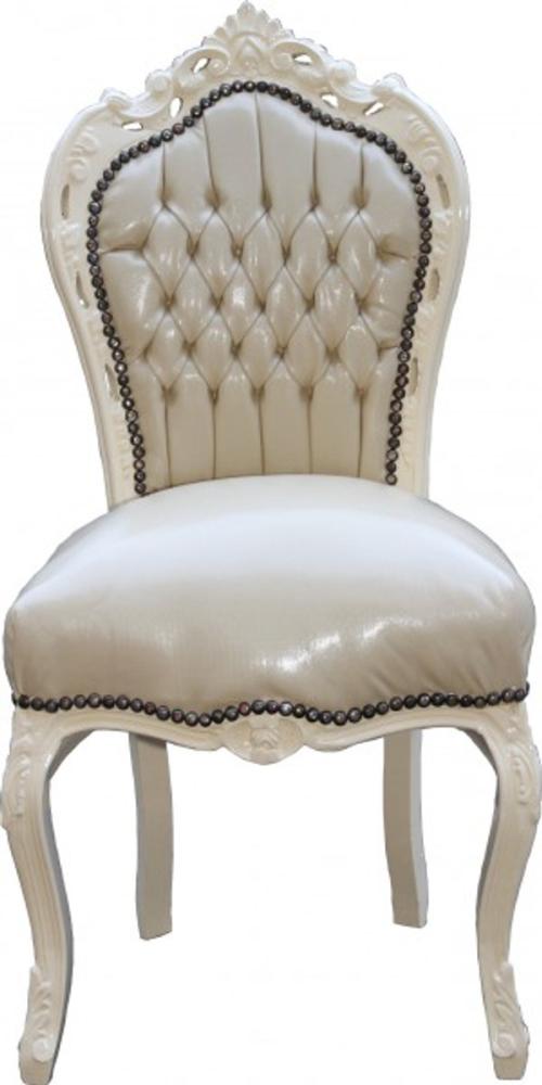 Casa Padrino Barock Esszimmer Stuhl Creme/Creme Lederoptik - Möbel Antik Stil Bild 1