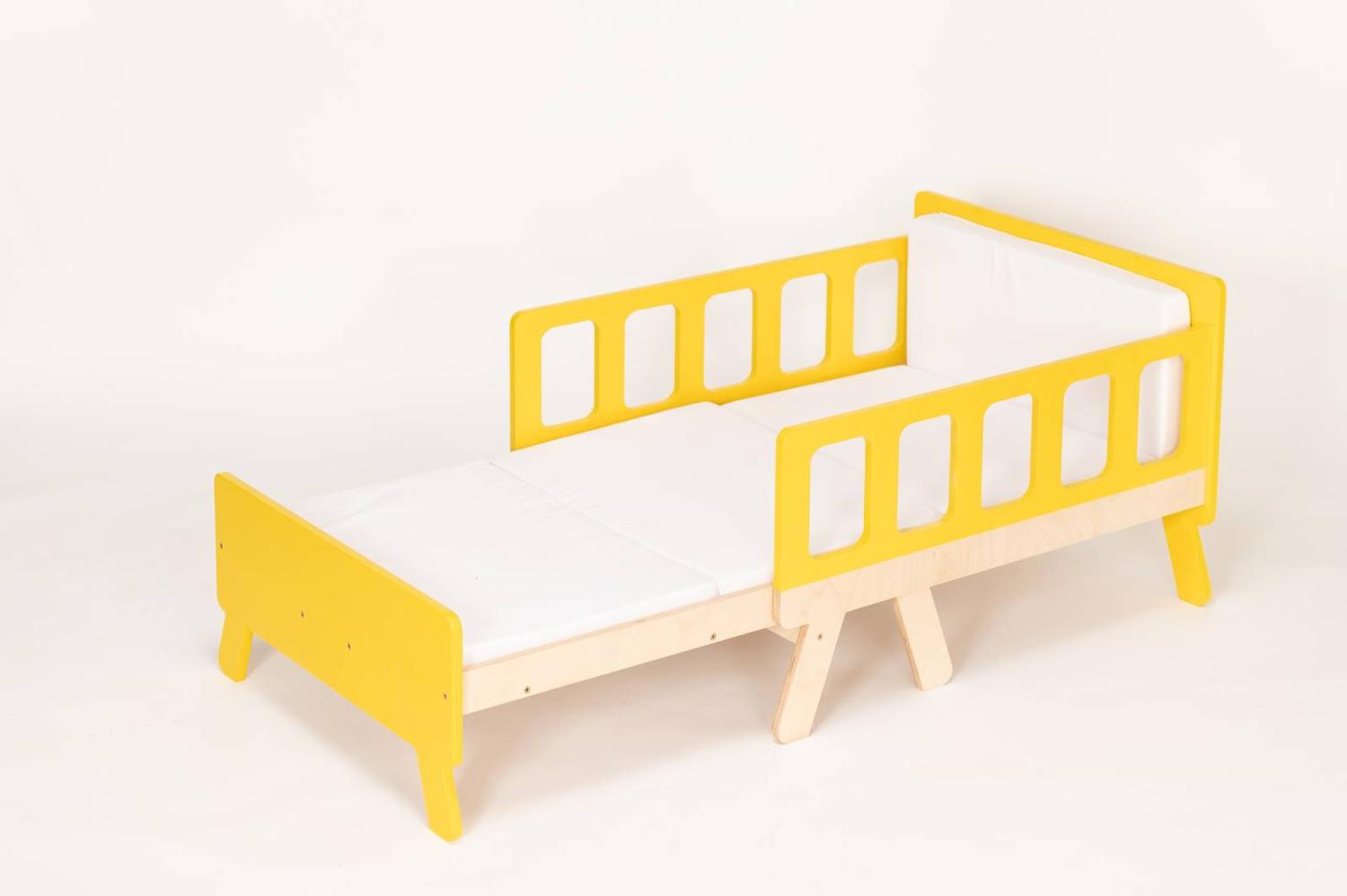 Mitwachsendes Babybett 90x80 - 80x120 cm mit Matratze - umbaubar zum Juniorbett & Sofa Gelb - Sämann Bild 1