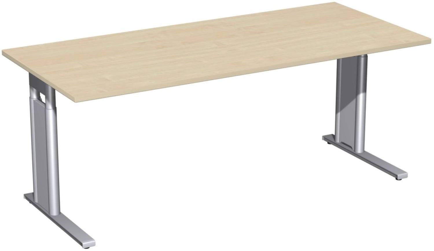 Schreibtisch 'C Fuß Pro' höhenverstellbar, 180x80cm, Ahorn / Silber Bild 1