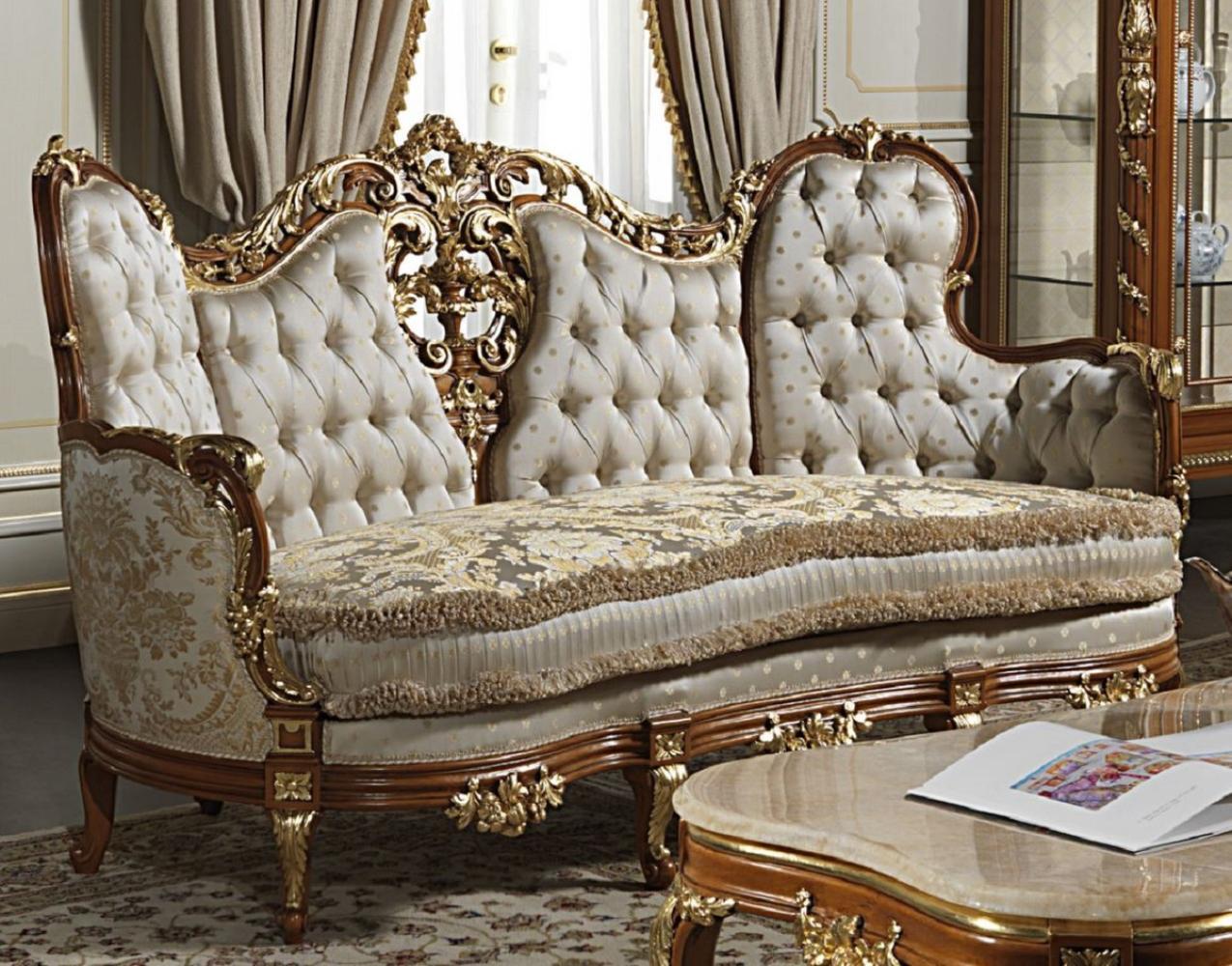Casa Padrino Luxus Barock Sofa Creme / Silber / Braun / Gold - Edles handgefertigtes Wohnzimmer Sofa mit elegantem Muster Bild 1