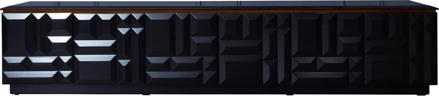 Casa Padrino Luxus TV Schrank Matt Schwarz / Gold 270 x 45 x H. 45 cm - Edles Massivholz Sideboard mit 6 Türen - Luxus Möbel - Luxus Qualität Bild 1