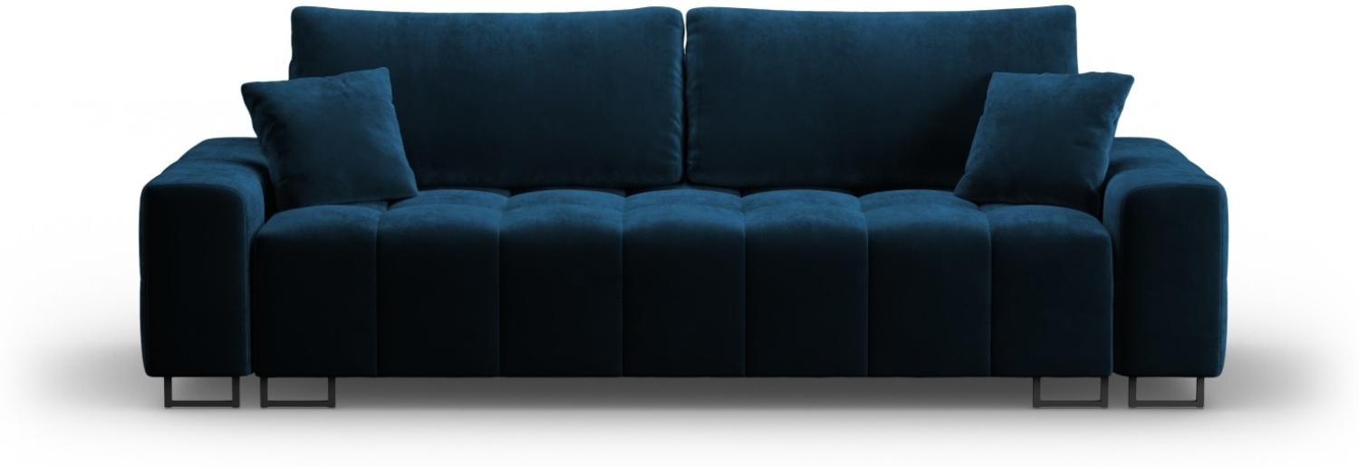 Micadoni 3-Sitzer Samtstoff Sofa mit Bettfunktion und Box Byron | Bezug Royal Blue | Beinfarbe Black Metal Bild 1