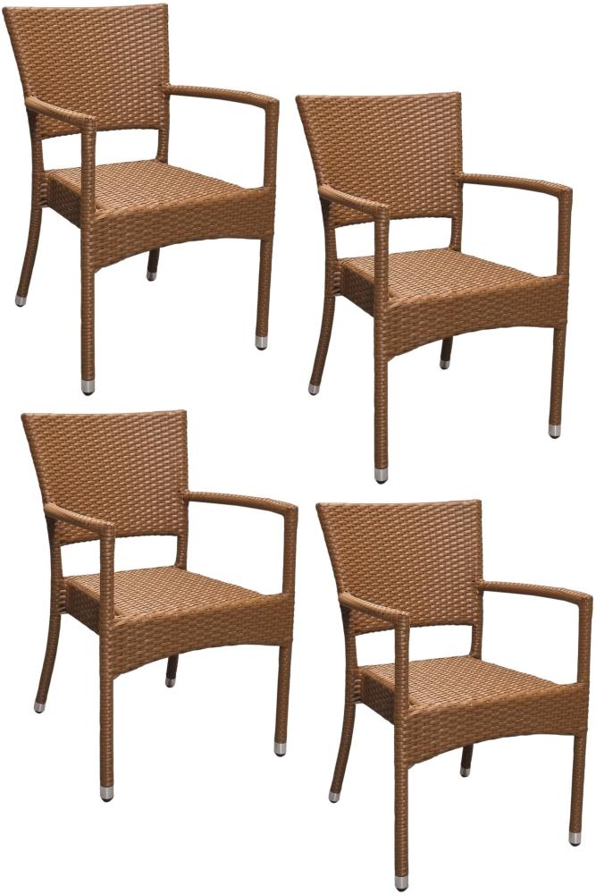 4x KONWAY® ROM Stapelsessel Braun Premium Polyrattan Garten Sessel Stuhl Set Bild 1