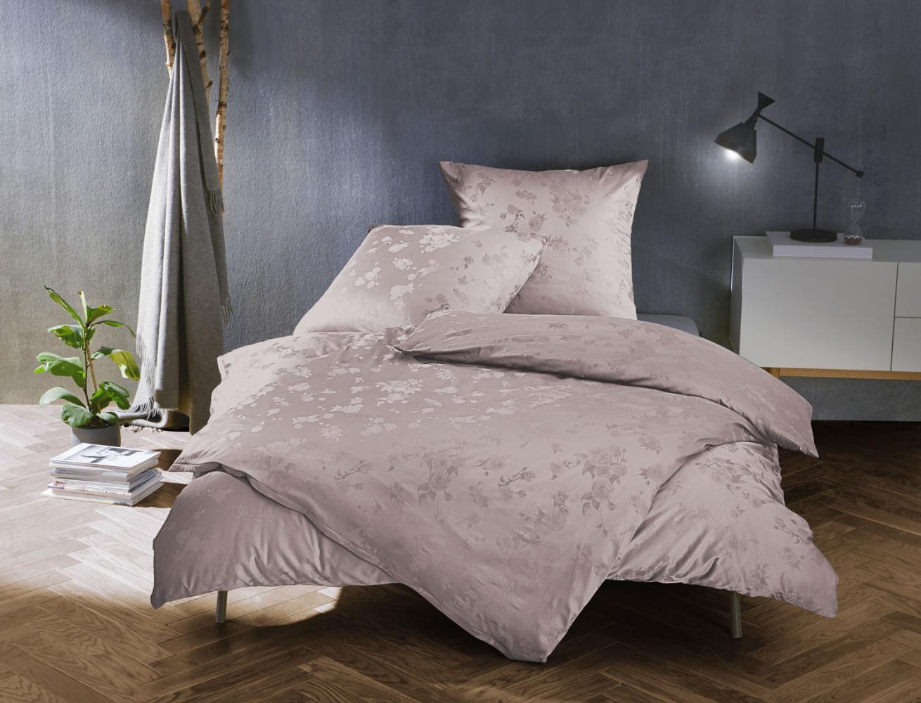 Bettwaesche-mit-Stil Mako Satin Jacquard Damast Bettwäsche Zoé Rose – puder – Garnitur 155x220 + 80x80 cm Bild 1