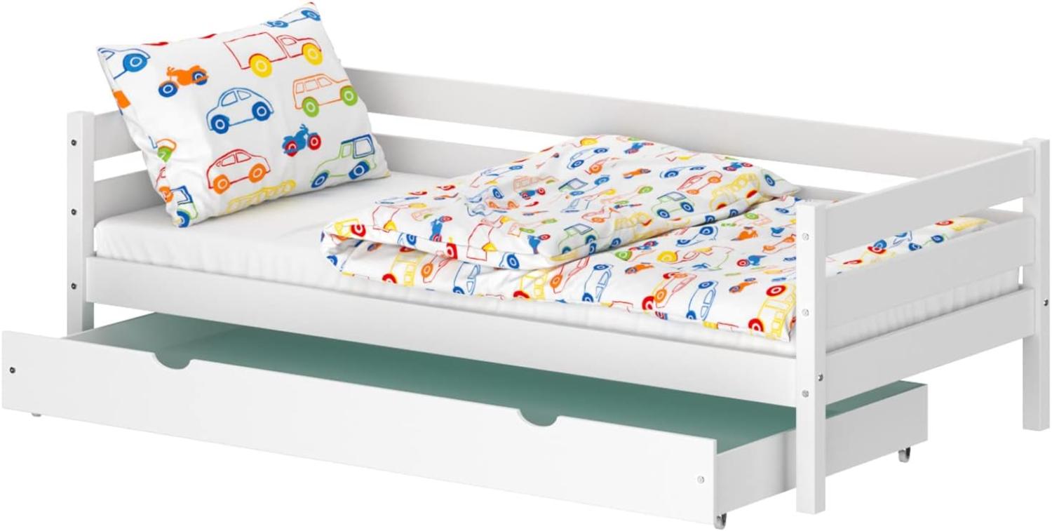 WNM Group Kinderbett für Mädchen und Jungen Kaira - Jugenbett aus Massivholz - Bett mit Schubladen - Funktionsbett 190x80 cm - Weiß Bild 1