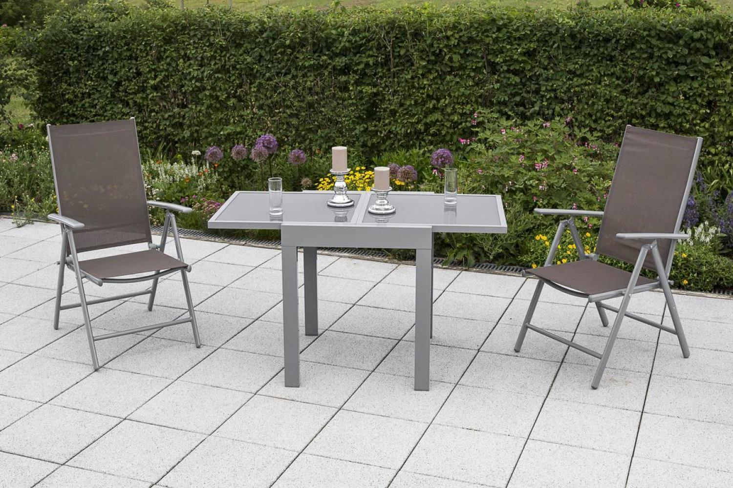 YOURSOL by Merxx Gartenmöbel Set Amalfi 2 Personen ausziehbarer Balkontisch 65 - 130 cm, graues Glas Bild 1