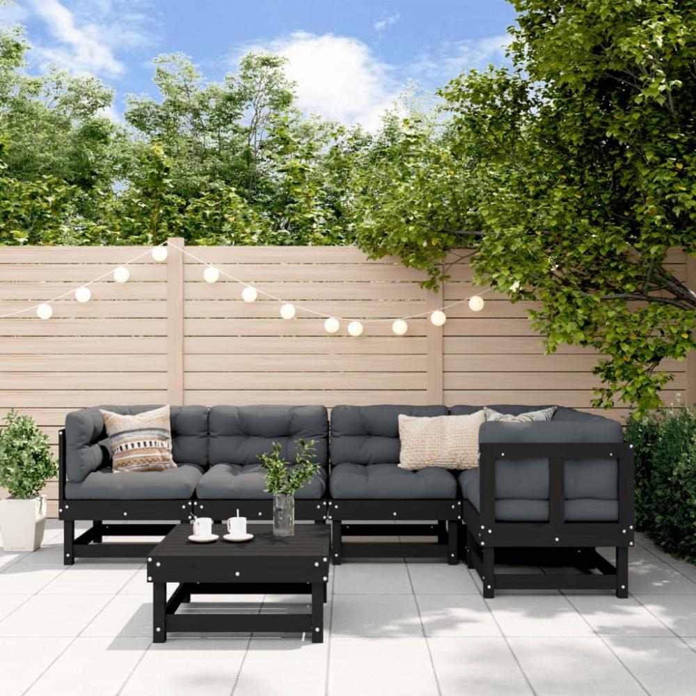 vidaXL 6-tlg. Garten-Lounge-Set mit Kissen Schwarz Massivholz Bild 1