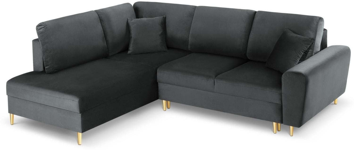 Micadoni 5-Sitzer Samtstoff Ecke links Sofa mit Bettfunktion und Box Moghan | Bezug Dark Grey | Beinfarbe Gold Metal Bild 1