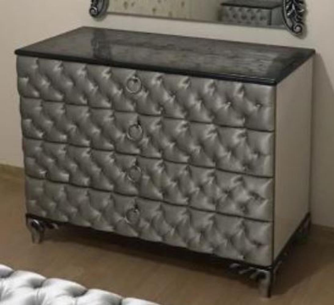 Casa Padrino Barock Kommode Silber 100 x 45 x H. 90 cm - Massivholz Schlafzimmer Kommode mit 4 Schubladen - Barock Schlafzimmer Möbel Bild 1