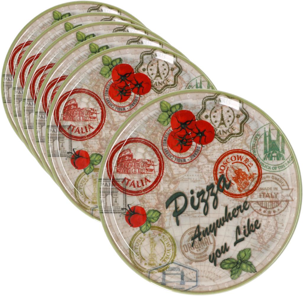6er Set Pizzateller Moskau grün Ø 33 cm Servier-Platte XL-Teller Porzellan Bild 1