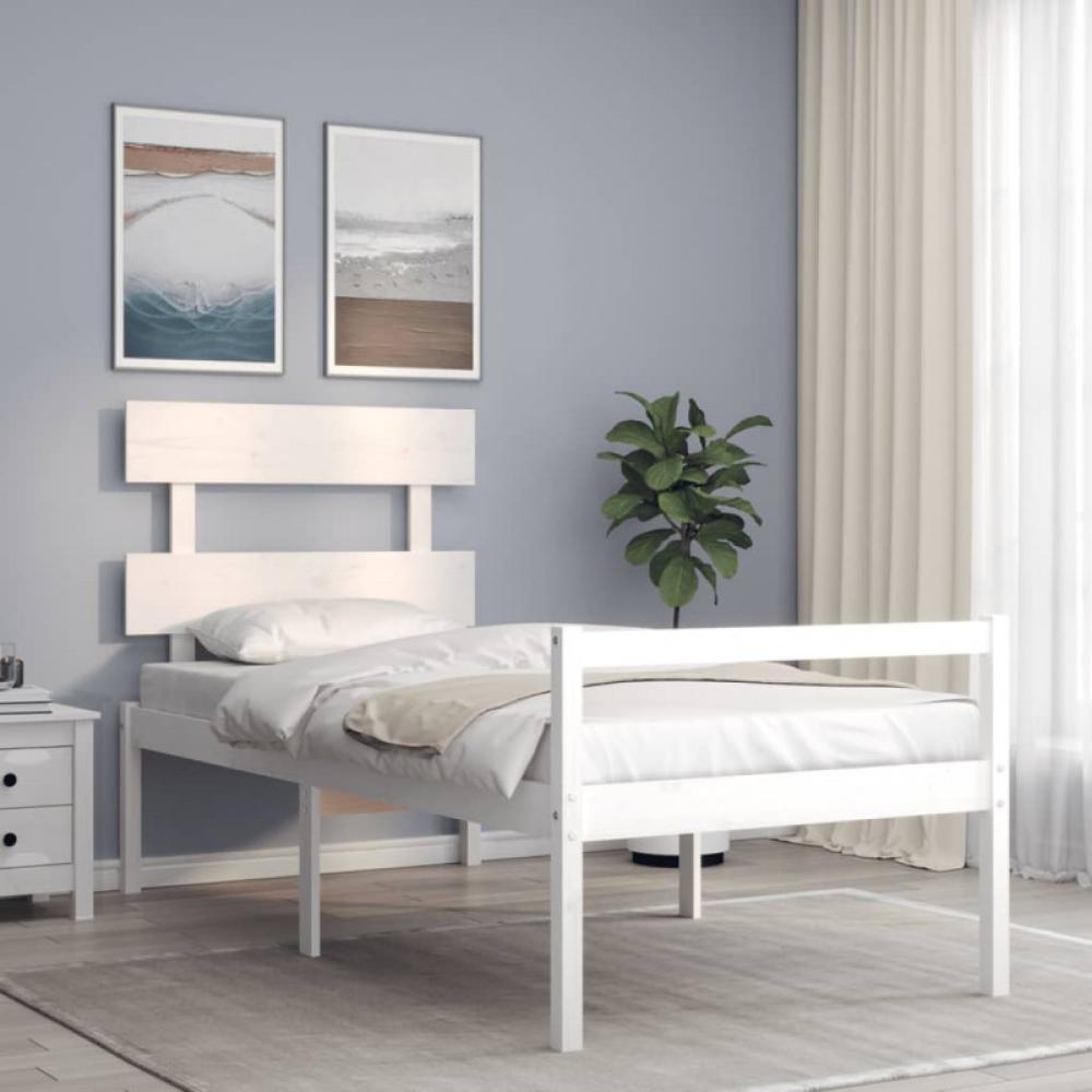 Seniorenbett mit Kopfteil Weiß Massivholz (Farbe: Weiß) Bild 1
