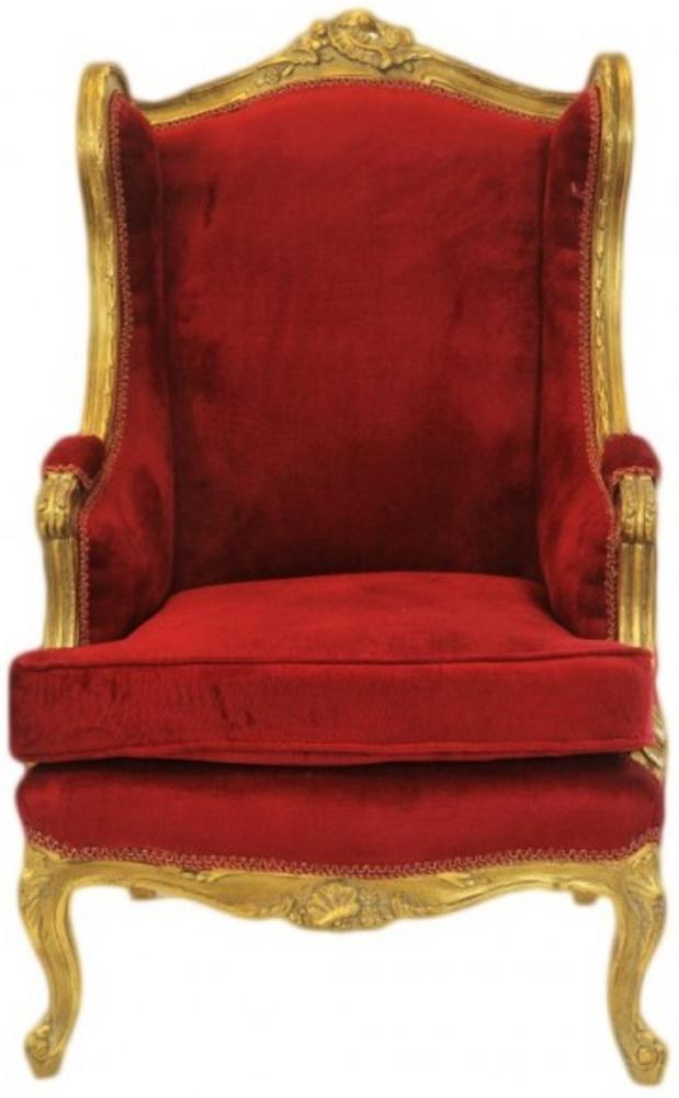 Casa Padrino Barock Lounge Thron Sessel Bordeaux Rot / Gold - Antik Stil Ohrensessel Bild 1