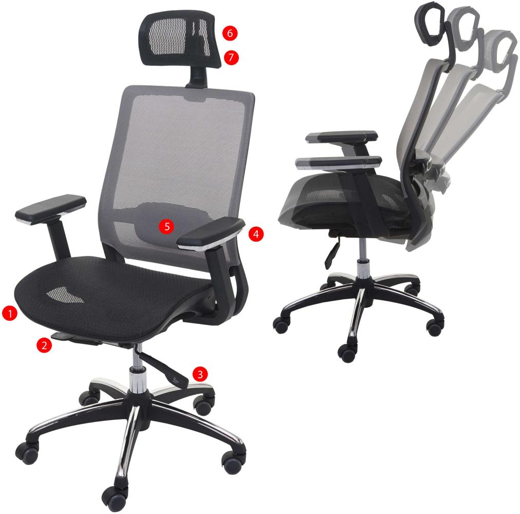 Bürostuhl HWC-A20, Schreibtischstuhl, ergonomisch Kopfstütze Stoff/Textil ISO9001 ~ schwarz/grau Bild 1