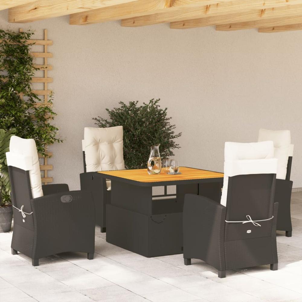 vidaXL 5-tlg. Garten-Essgruppe mit Kissen Schwarz Poly Rattan Bild 1