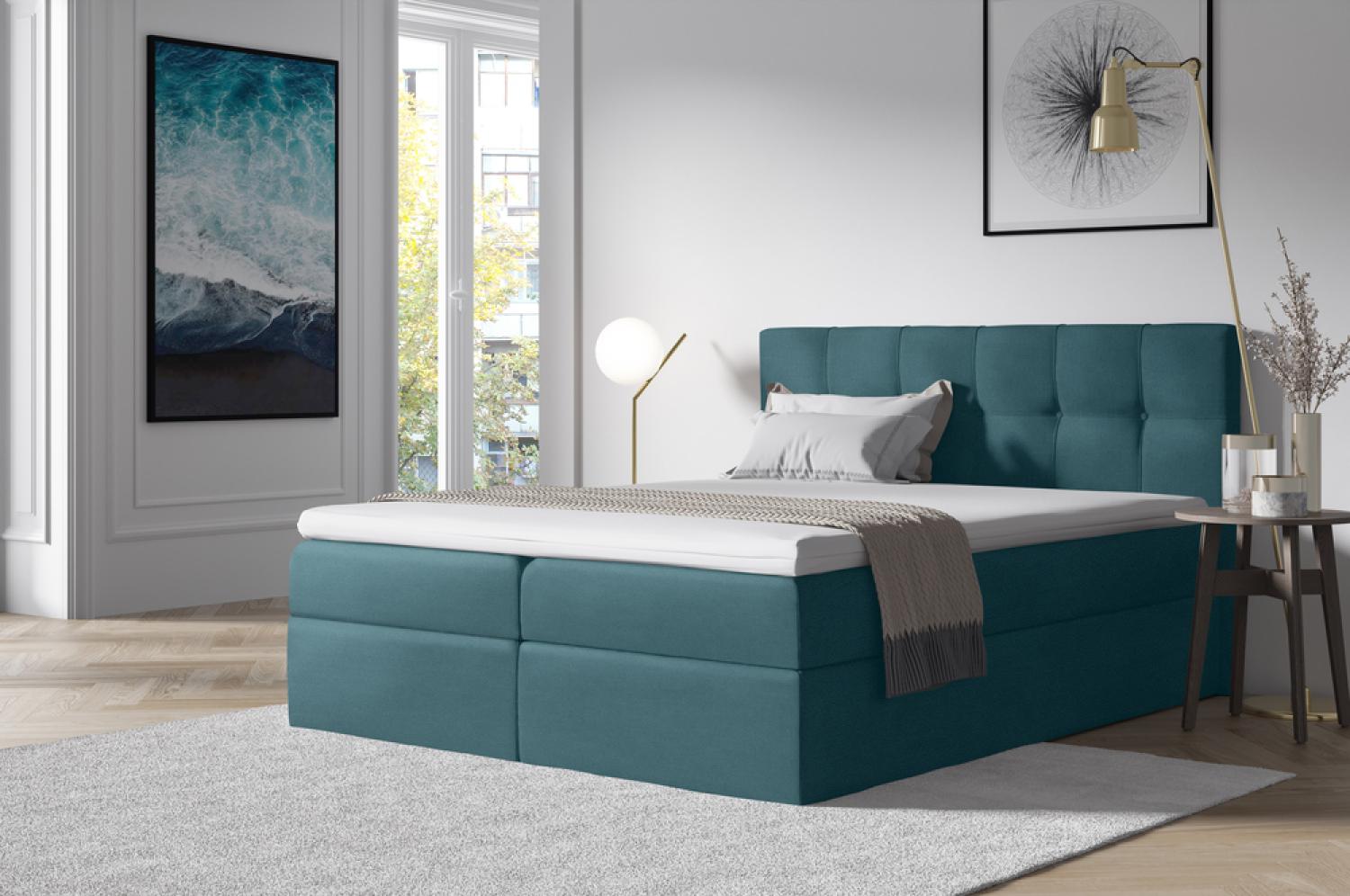 Stylefy 'Cesar' Boxspringbett Velours Türkis 160 x 200 cm Bild 1