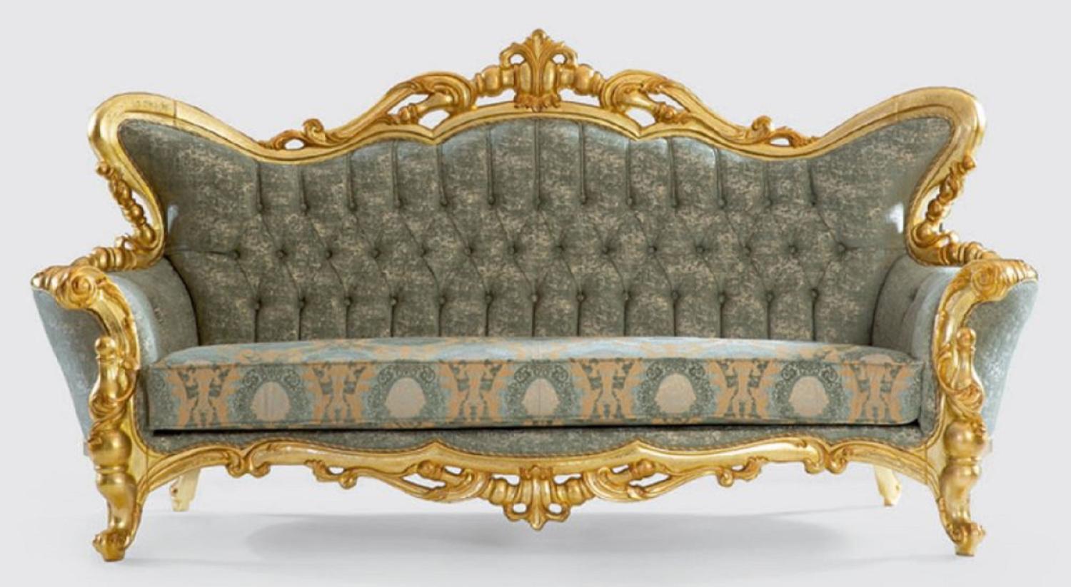 Casa Padrino Luxus Barock Sofa Grün / Gold 245 x 90 x H. 126 cm - Handgefertigtes Wohnzimmer Sofa mit elegantem Muster - Barock Wohnzimmer Möbel Bild 1