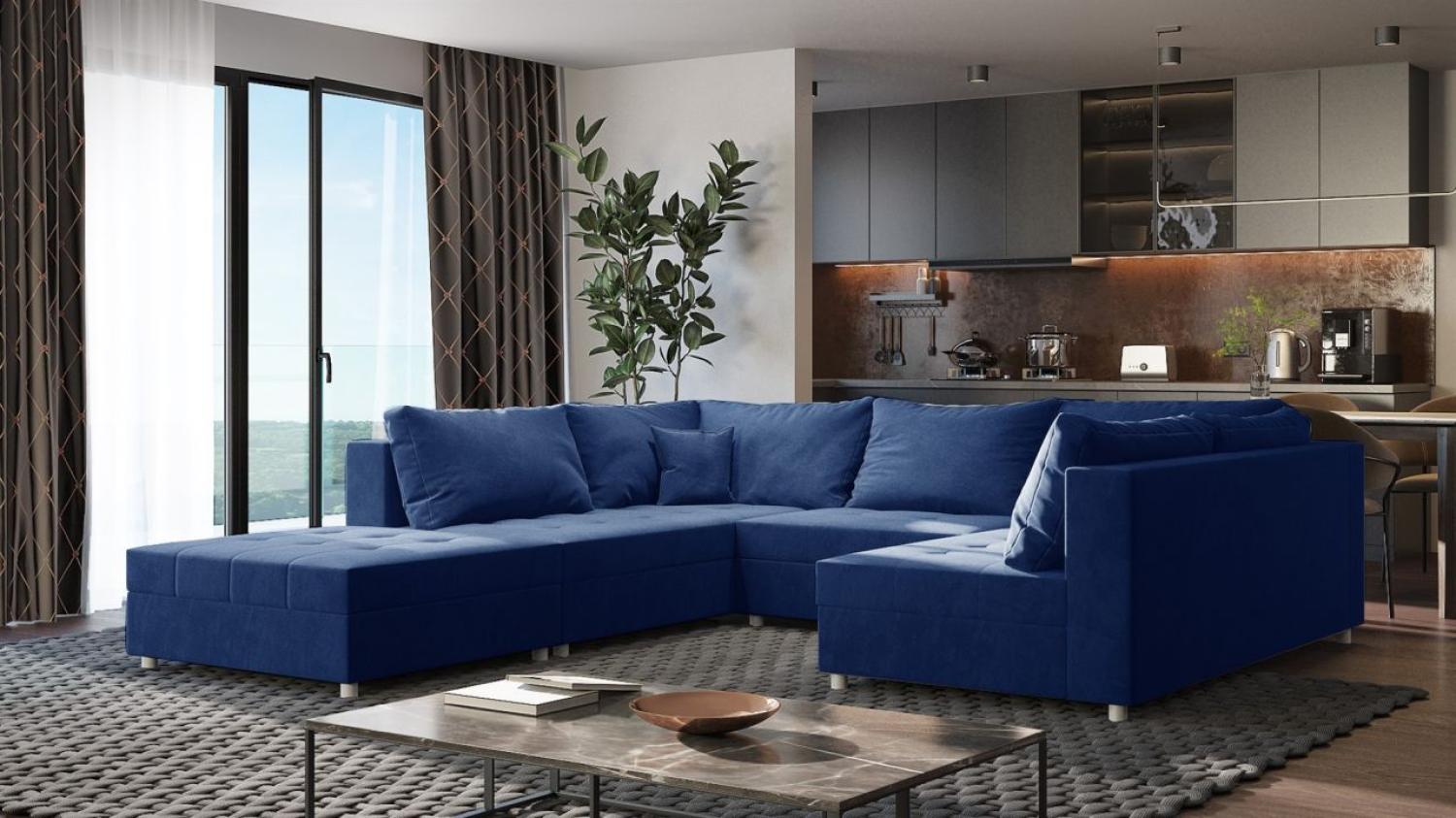 Wohnlandschaft Sofa ANDRO Schlaffunktion und Hocker Stoff Fresh Blau Bild 1