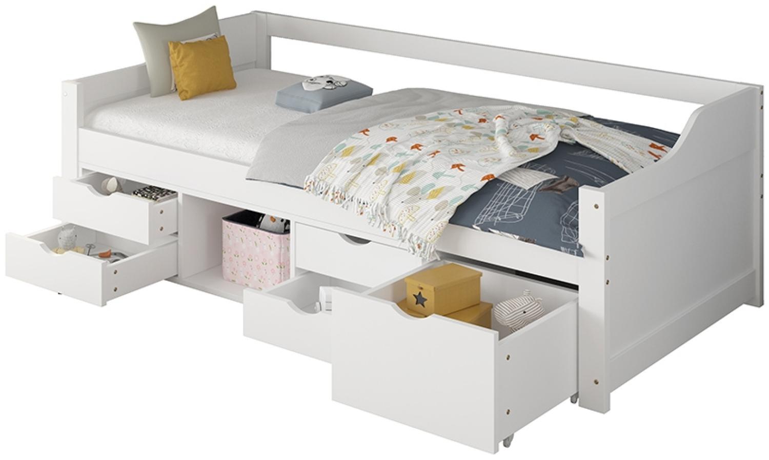 HOME DELUXE Kinderbett COSMOS mit Schubladen - 90 x 200 cm Weiß Bild 1