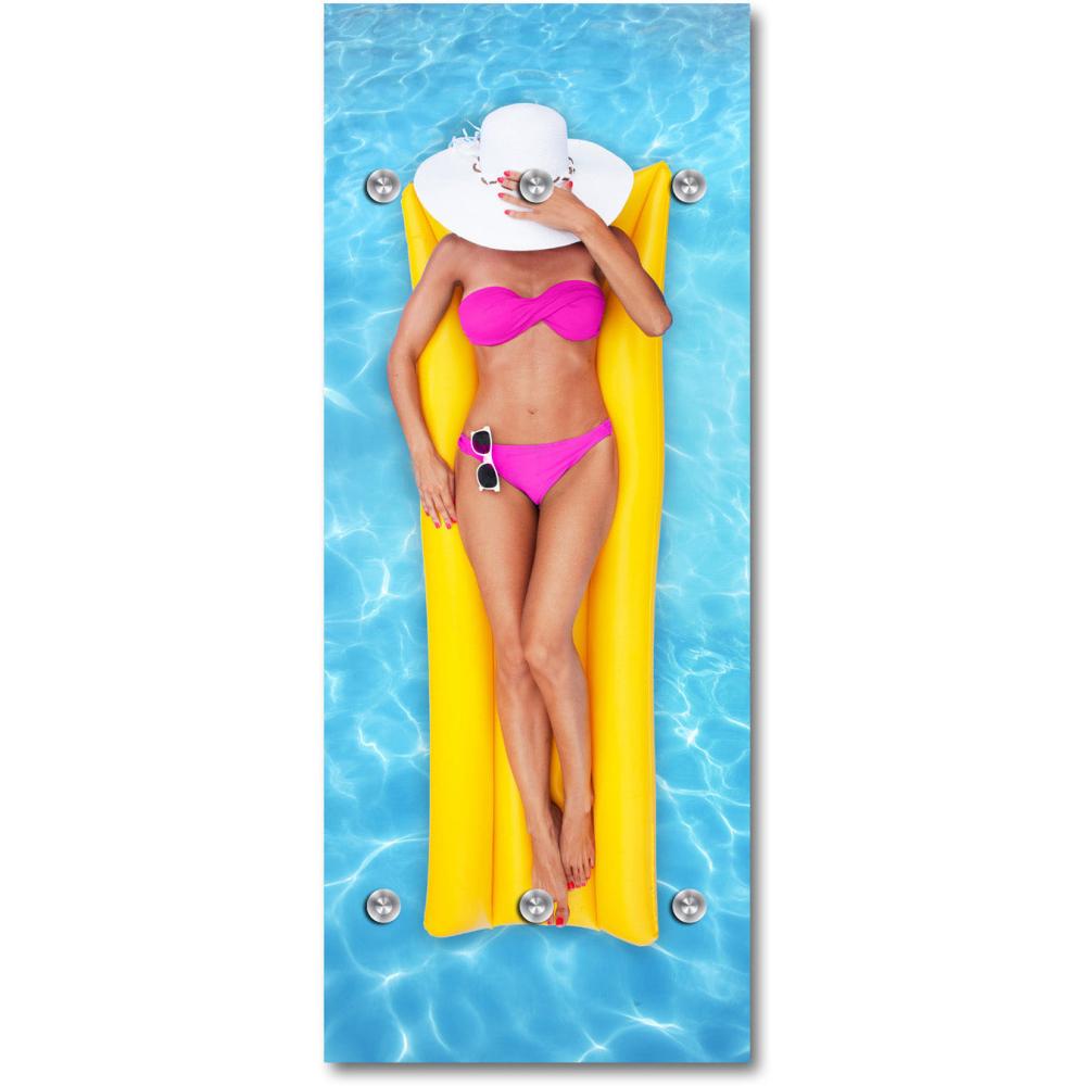Queence Garderobe - "Swimmingpool" Druck auf hochwertigem Arcylglas inkl. Edelstahlhaken und Aufhängung, Format: 50x120cm Bild 1