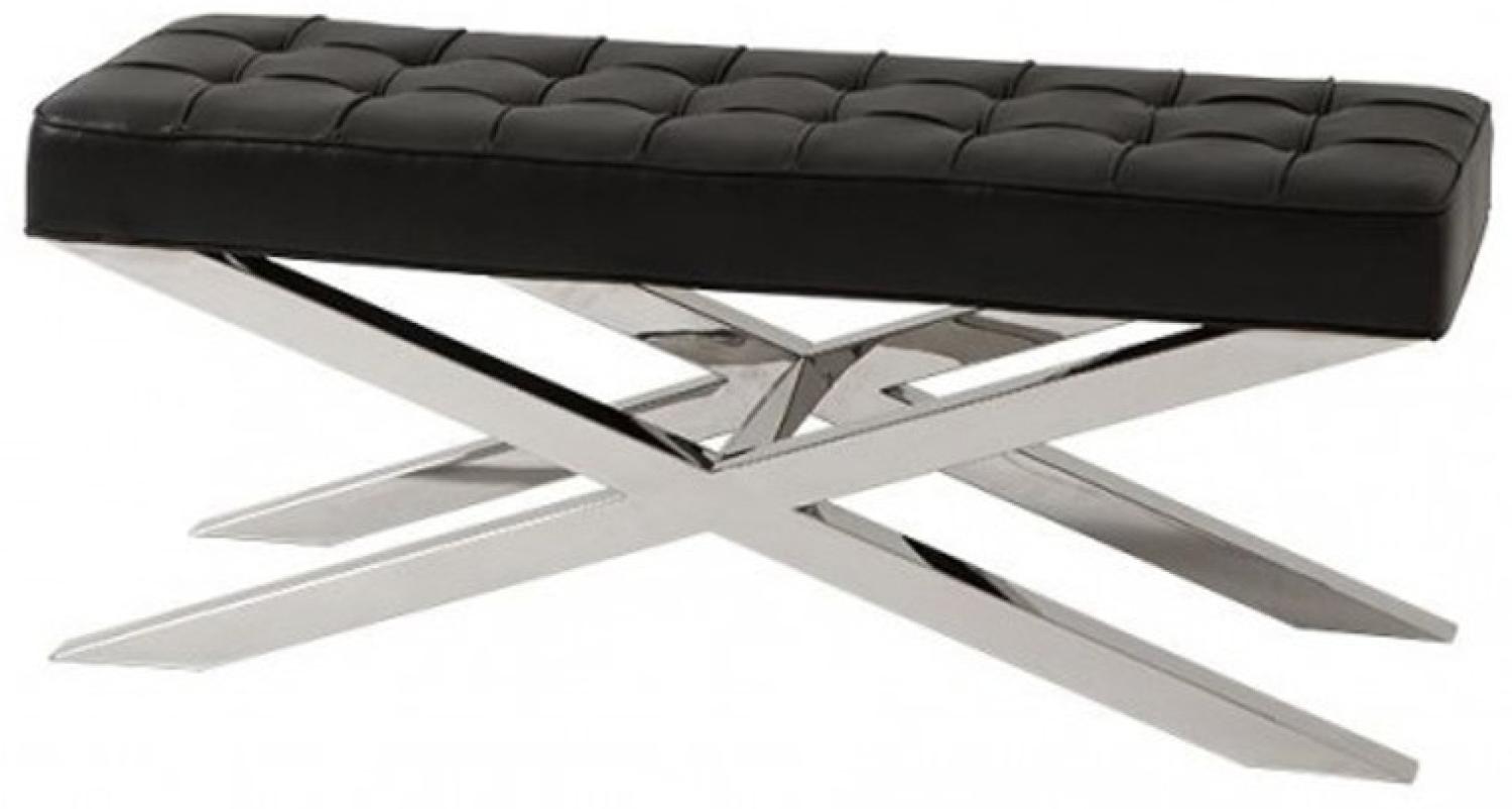 Casa Padrino Luxus Sitzbank mit schwarzer Leder Optik 120 x 42,5 x H. 53,5 cm - Luxus Sitzbank Bild 1