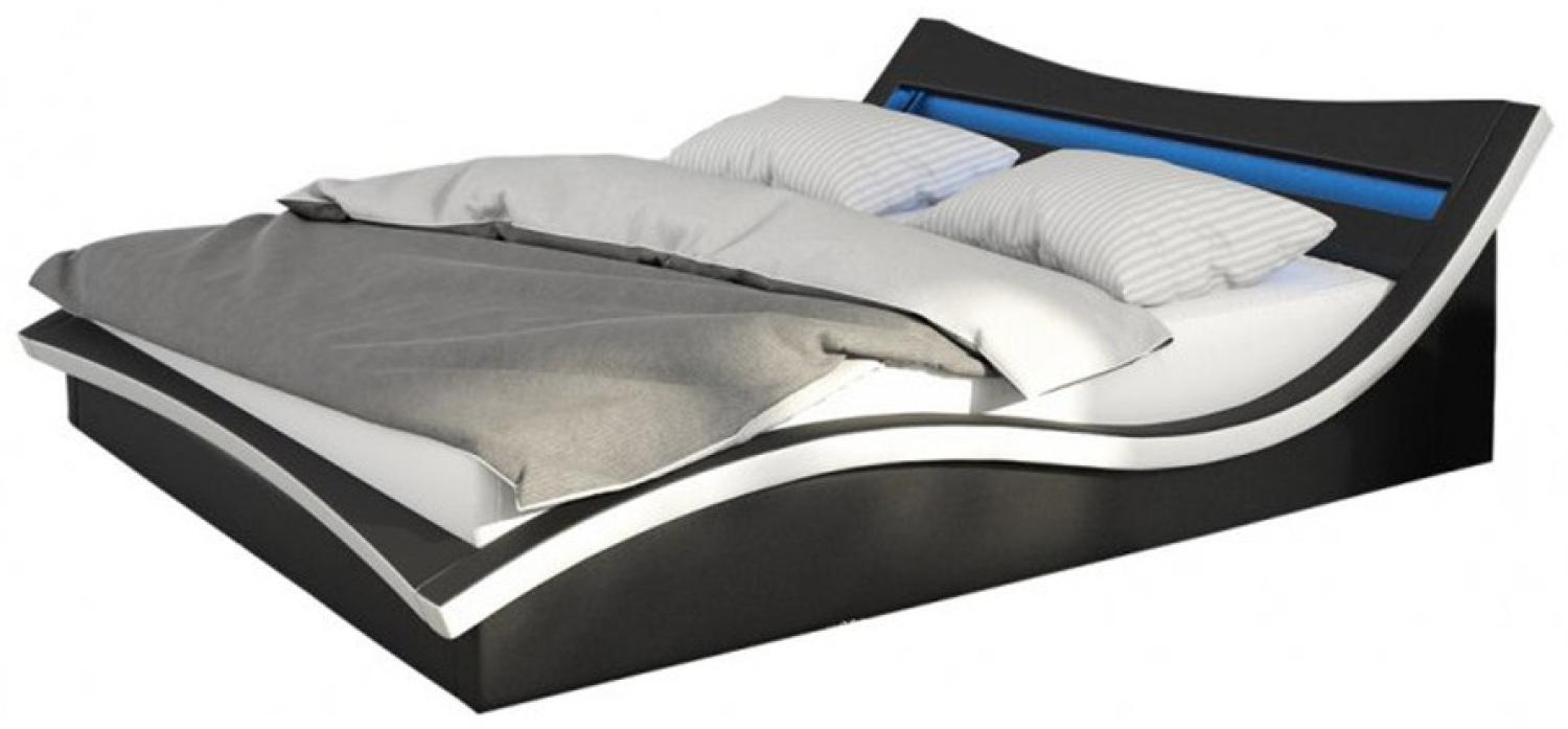 SalesFever Bett Polsterbett mit LED-Beleuchtung, Kunstleder schwarz/ weiß, 180 x 200 cm Bild 1