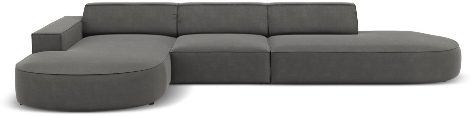 Micadoni 4-Sitzer Samtstoff Ecke links Sofa Jodie | Bezug Light Grey | Beinfarbe Black Plastic Bild 1