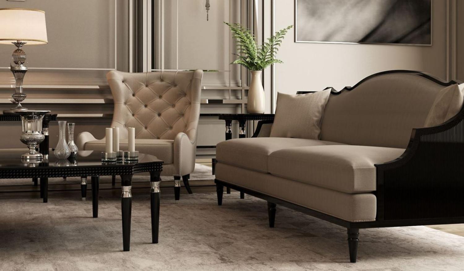 Casa Padrino Luxus Art Deco Sofa Grau / Schwarz 260 x 87 x H. 100 cm - Art Deco Wohnzimmer Möbel - Luxus Qualität Bild 1