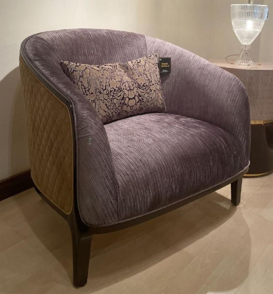 Casa Padrino Luxus Sessel Lila / Beige / Dunkelbraun - Wohnzimmer Sessel - Hotel Sessel - Luxus Möbel Bild 1