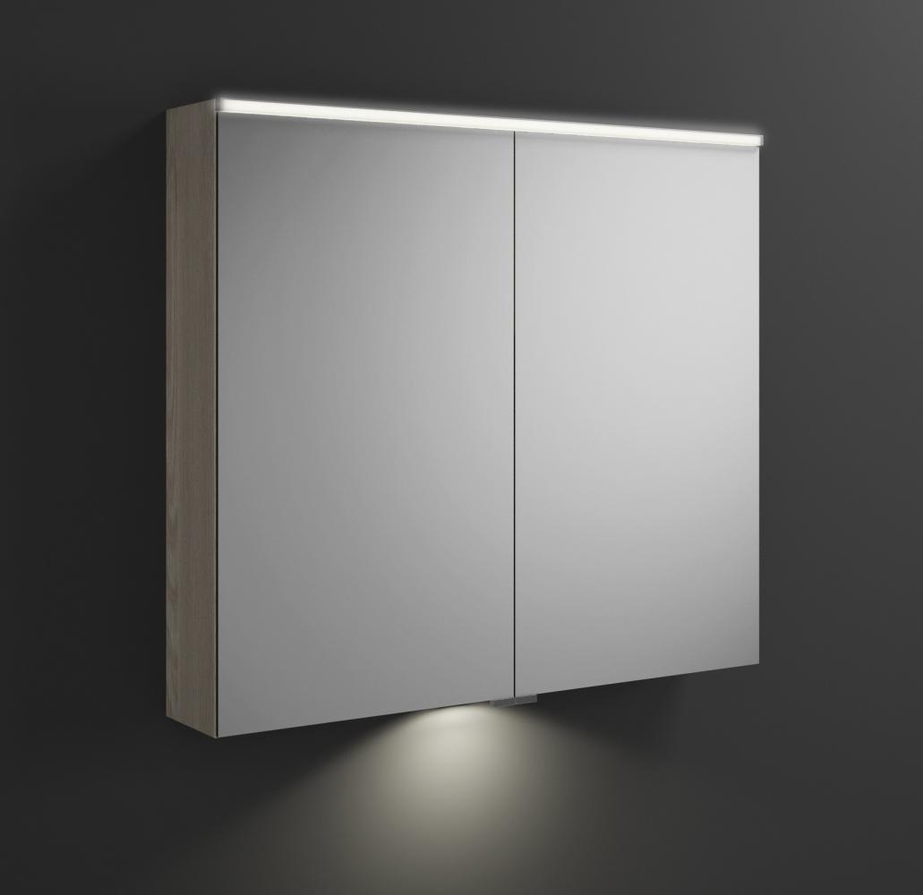 Burgbad Eqio Spiegelschrank mit horizontaler LED-Beleuchtung und Waschtischbeleuchtung, 2 Türen, 900x800mm, SPGT090, Korpus: Eiche Dekor Flanelle - SPGT090F2632 Bild 1