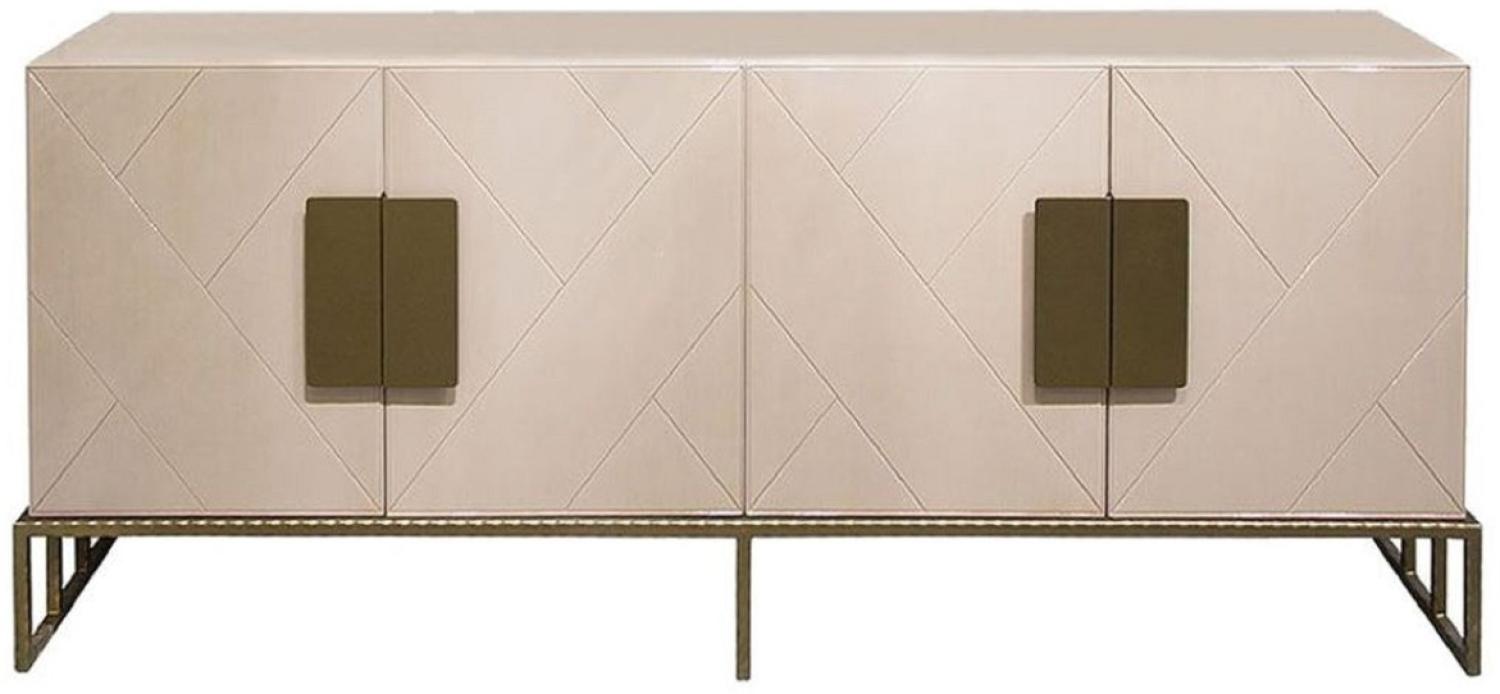 Casa Padrino Designer Sideboard Creme / Messing 200 x 40 x H. 80 cm - Wohnzimmer Keramik Schrank mit 4 Türen - Luxus Möbel Bild 1
