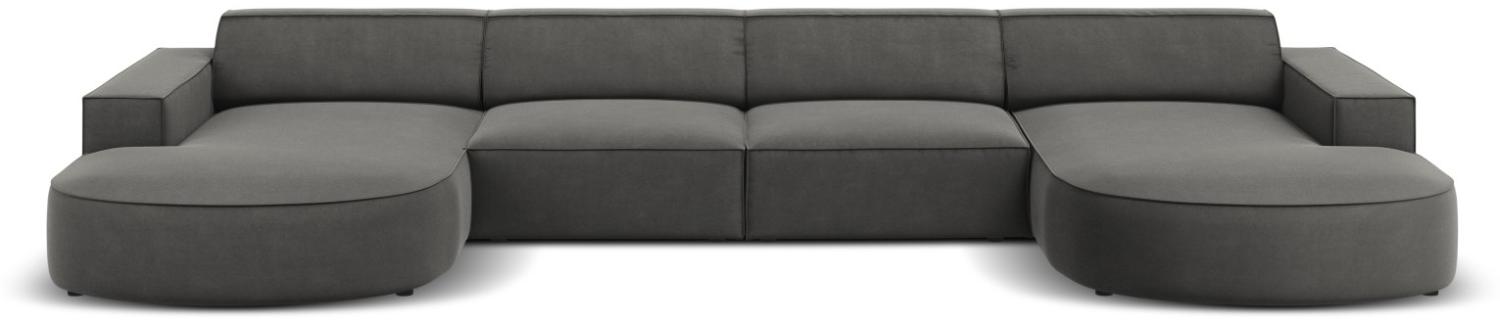 Micadoni 6-Sitzer Samtstoff Panorama Sofa Jodie | Bezug Light Grey | Beinfarbe Black Plastic Bild 1