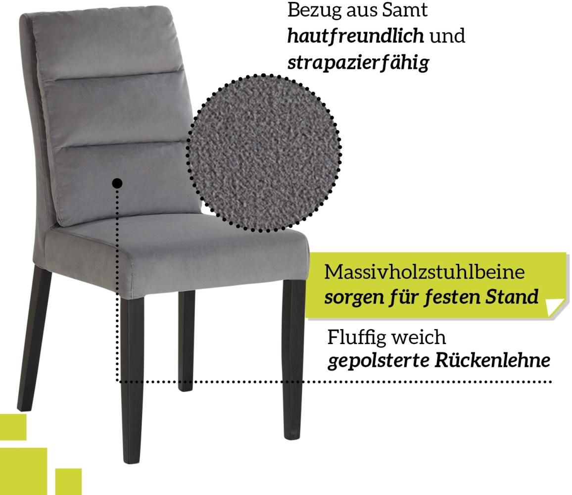 smart Esszimmerstuhl Bezug aus Samt grau | Stuhlbeine aus Massivholz Buche lackiert - Küchenstuhl, Wohnzimmerstuhl, Polsterstuhl mit Schaumstoffpolsterung Bild 1