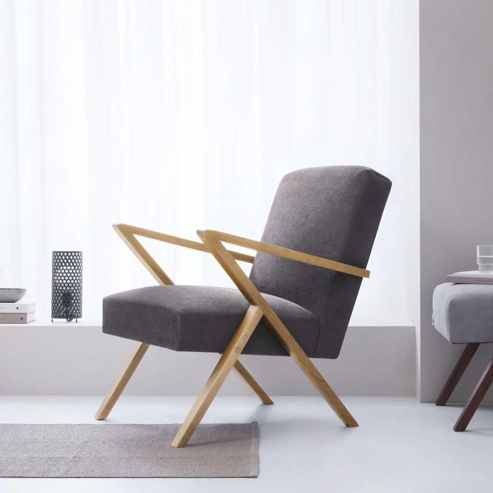 Retrostar Chair - Velvet Line Anthrazit /Gestell Eiche natur Bild 1