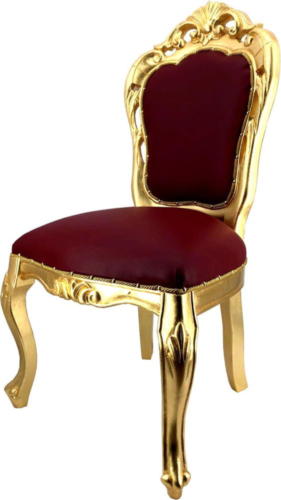 Casa Padrino Luxus Barock Esszimmer Stuhl Bordeaux Rot Lederoptik / Gold - Designer Barock Stuhl - Luxus Qualität Bild 1