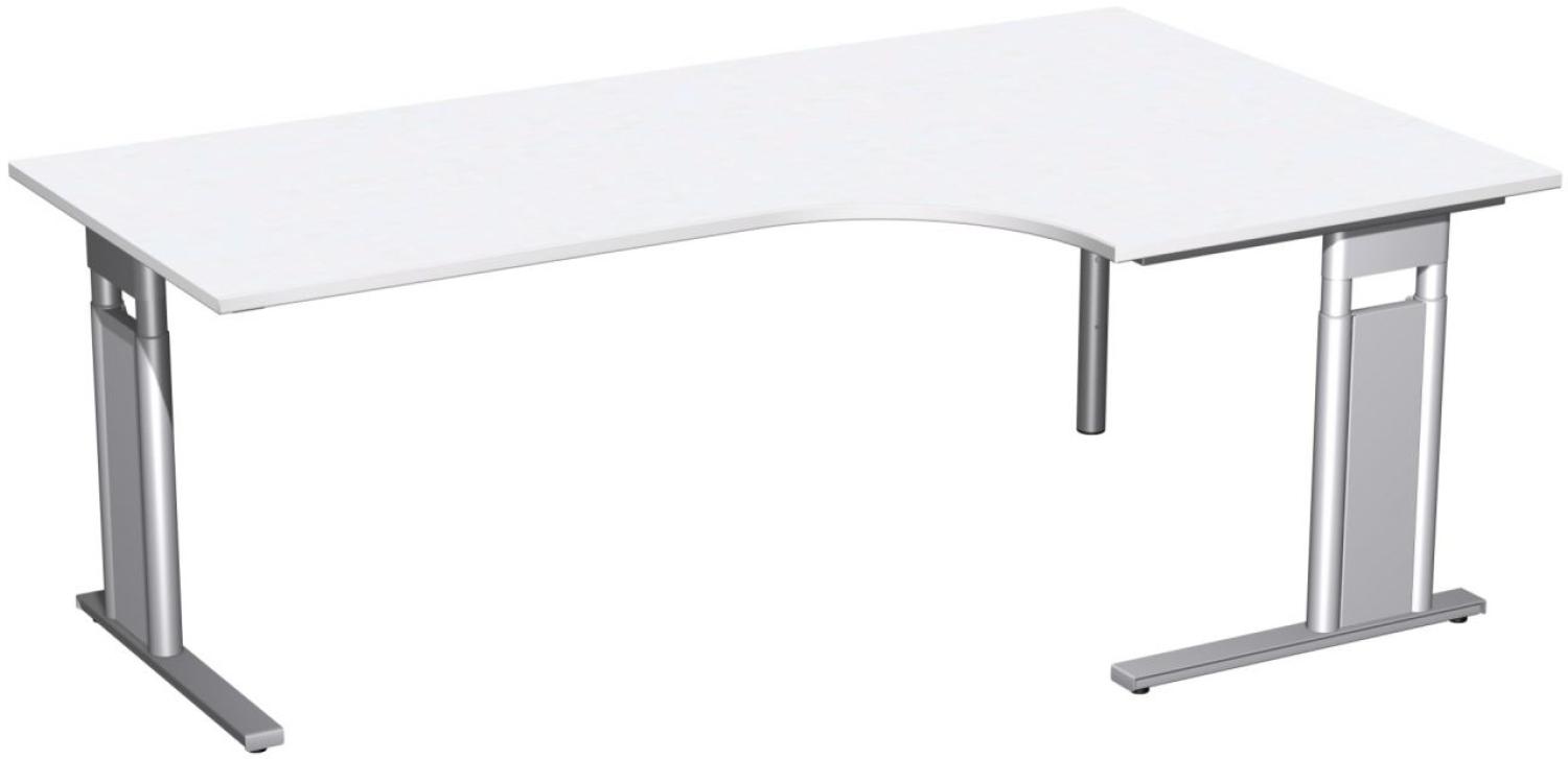 PC-Schreibtisch 'C Fuß Pro' rechts, höhenverstellbar, 200x120cm, Weiß / Silber Bild 1