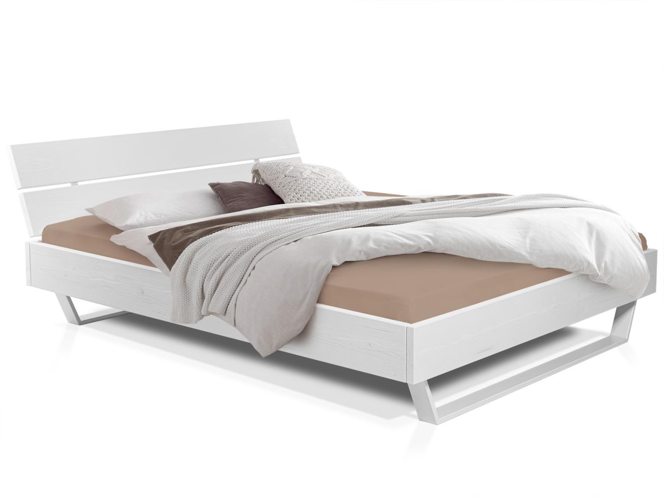 Möbel-Eins LUKY Kufenbett mit Kopfteil, Material Massivholz, Fichte massiv, Kufen weiß weiss 140 x 220 cm Bild 1