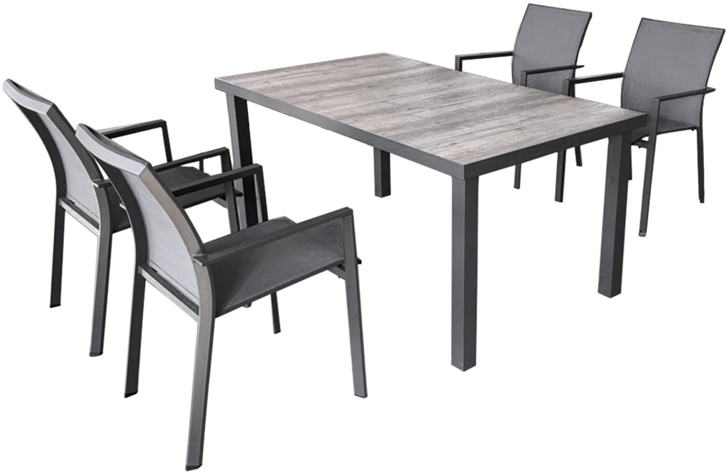 5-tlg. Alu Tischgruppe RANA Set Garten Sitzgruppe Outdoor Grau Metall Kunststoff Bild 1