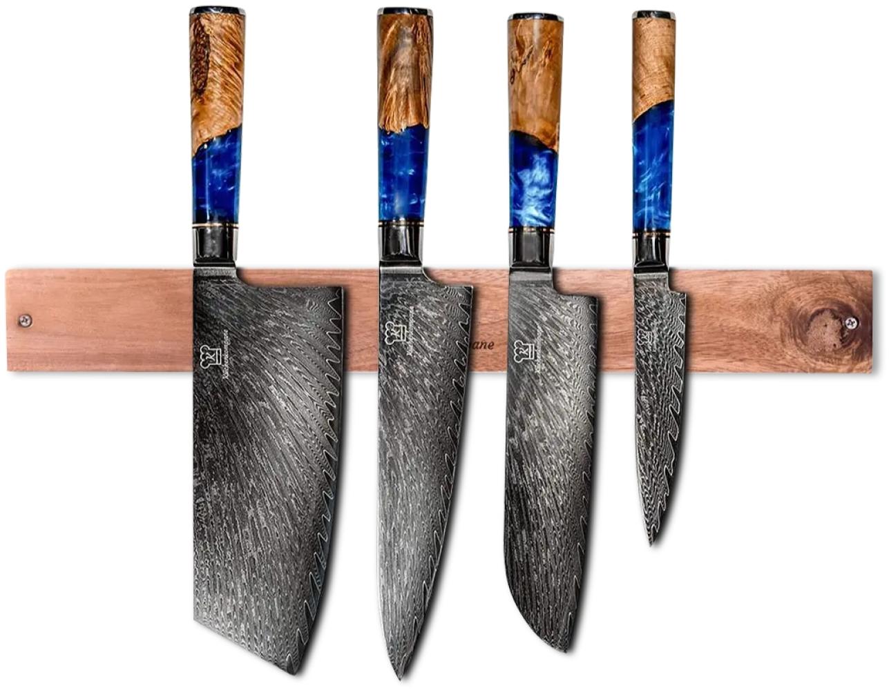Damast Küchenmesser Set Kōyōju - 4 Damaszener Messer mit magnetischer Holzleiste aus Akazie - 67 Lagen Damaststahl - 15° Schleifwinkel Bild 1