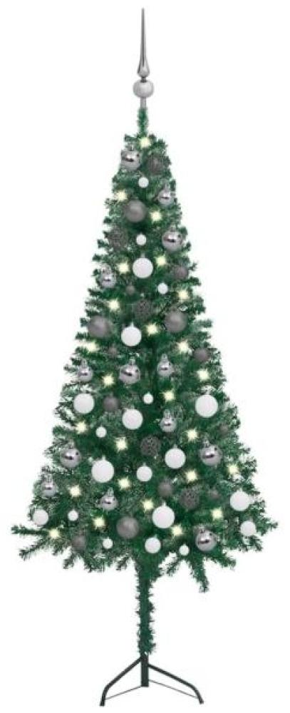 vidaXL Künstlicher Eck-Weihnachtsbaum LEDs & Kugeln Grün 120 cm PVC, Mit Beleuchtung [3077962] Bild 1