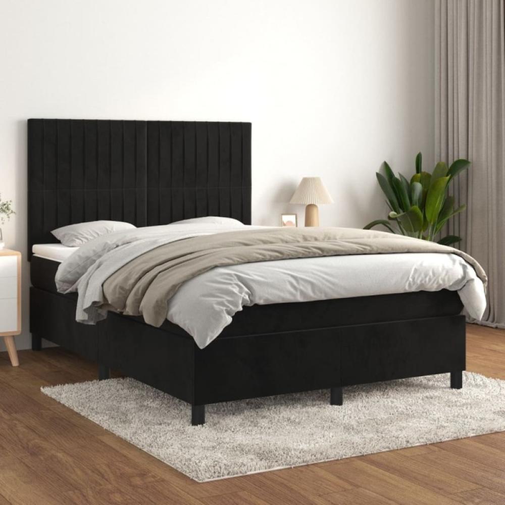 Boxspringbett mit Matratze Schwarz 140x200 cm Samt (Farbe: Schwarz) Bild 1