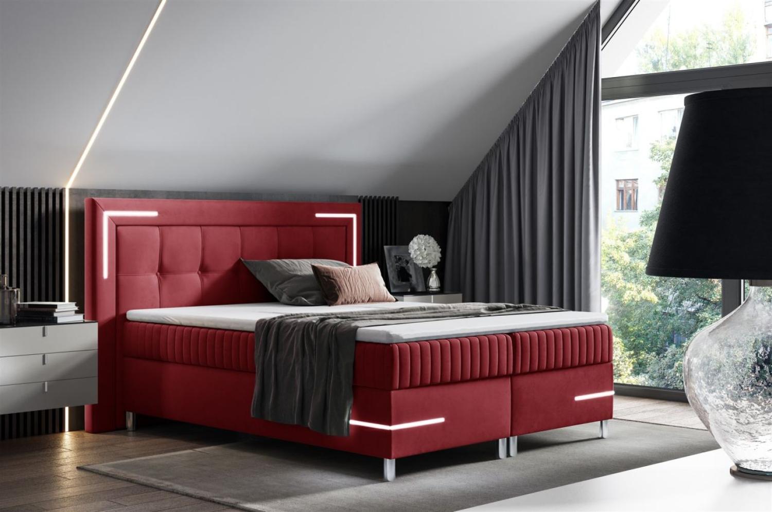 Boxspringbett Schlafzimmerbett 200x200cm AMORE Nr. 1 Rot inkl. LED-Beleuchtung Bild 1