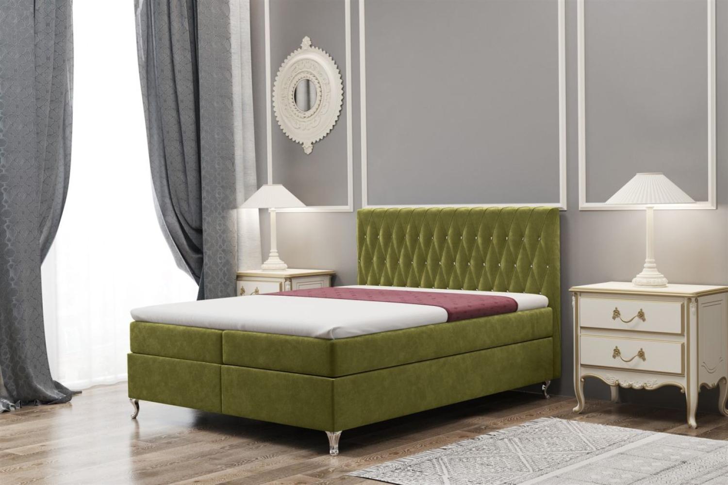 Boxspringbett Schlafzimmerbett ESME 160x200cm in Stoff Riviera Olive Bild 1