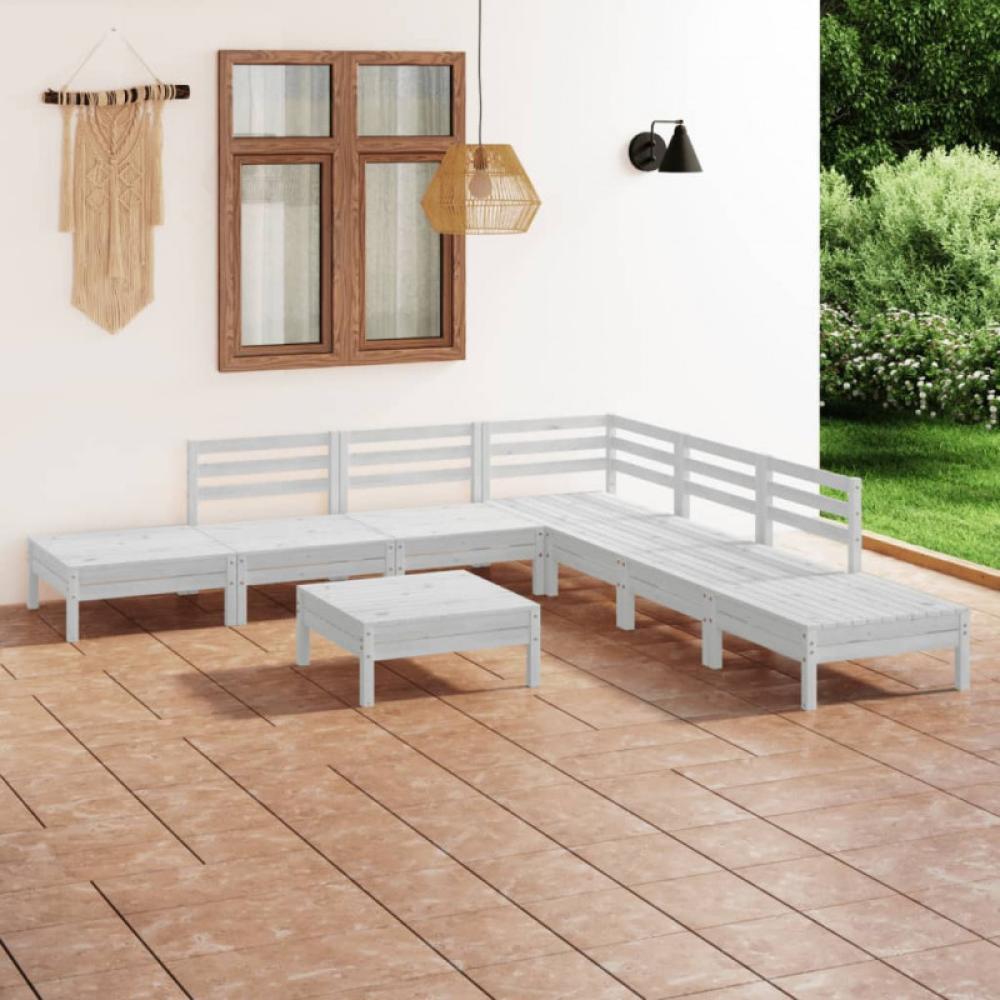 8-tlg. Garten-Lounge-Set Qaskiya Massivholz Kiefer Weiß Bild 1