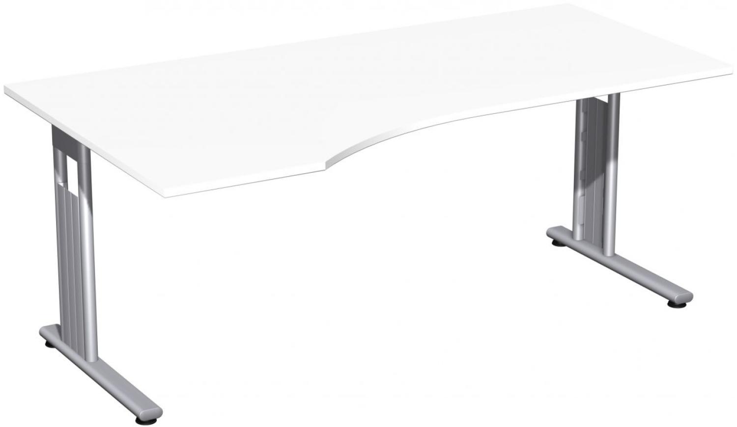 PC-Schreibtisch 'C Fuß Flex' links, feste Höhe 180x100x72cm, Weiß / Silber Bild 1