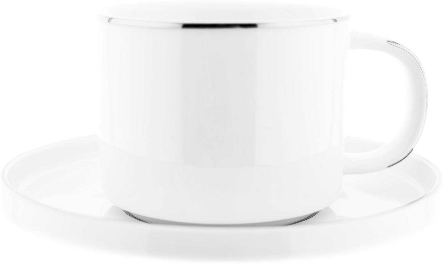 Mulex 12 Teiliger Kaffeetassen-Set mit Untertasse aus Porzellan Kaffeeservice 200 ml Weiß/Silber Bild 1