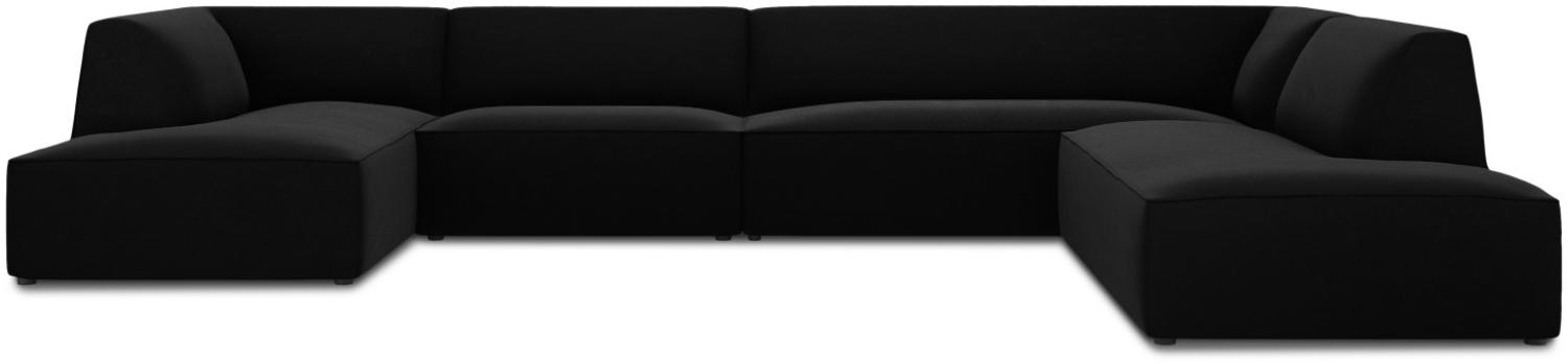 Micadoni 7-Sitzer Samtstoff Panorama Ecke rechts Sofa Ruby | Bezug Black | Beinfarbe Black Plastic Bild 1