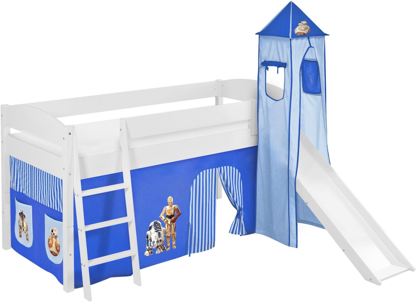 Lilokids 'Ida 4105' Spielbett 90 x 200 cm, Star Wars Blau, Kiefer massiv, mit Turm, Rutsche und Vorhang Bild 1