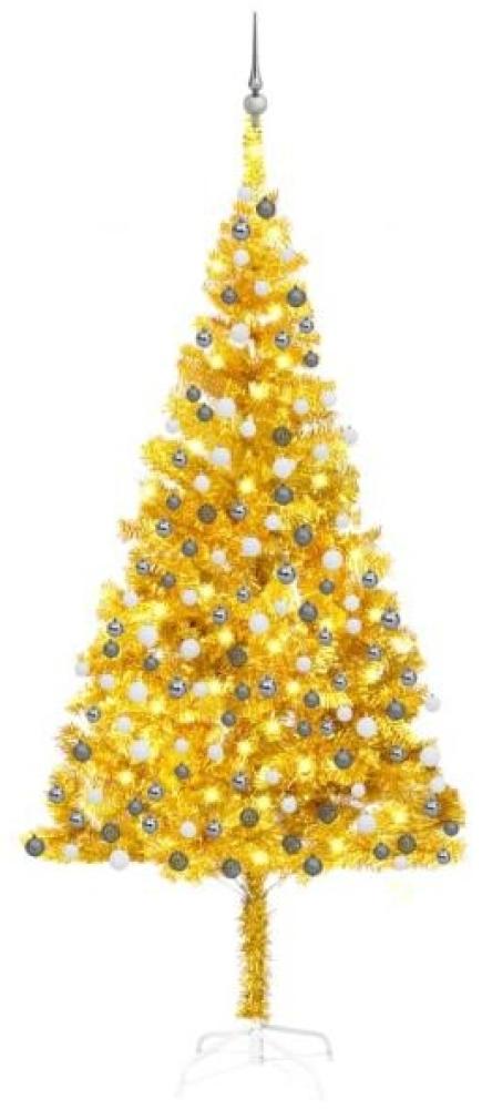 vidaXL Künstlicher Weihnachtsbaum mit LEDs & Kugeln Golden 210cm PET, Mit Beleuchtung [3077692] Bild 1