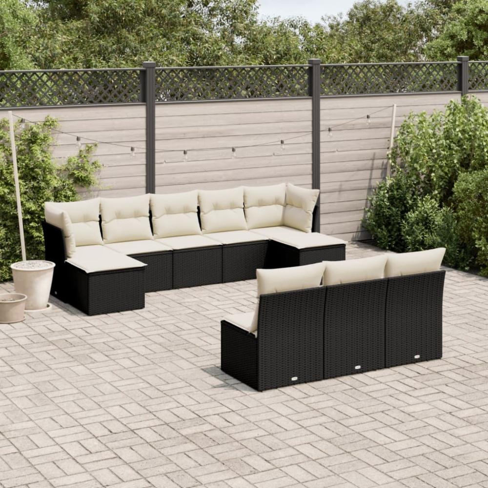 vidaXL 10-tlg. Garten-Sofagarnitur mit Kissen Schwarz Poly Rattan Bild 1