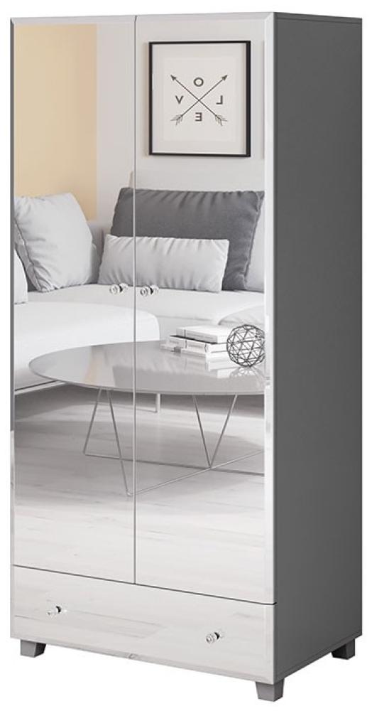 Kleiderschrank Bellagio Schlafzimmerschrank 86cm grau Spiegelfront Bild 1
